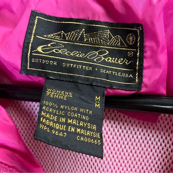 Vintage Eddie Bauer Fuchsia Magenta Hooded Windbreaker Zip Up Size Medium Y2K - Picture 10 of 12